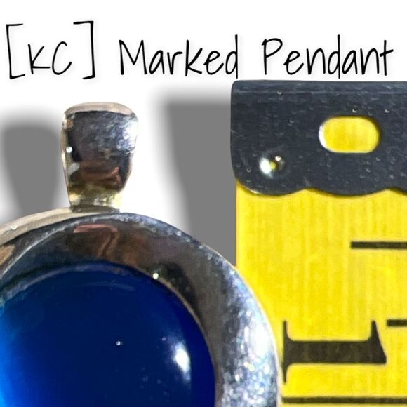 KC Marked Blue & Silver Tone Earrings with Matching Pendant - Picture 7 of 9